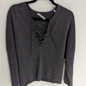 Vince Lace Up Grey Sweater Merino and Cashmere